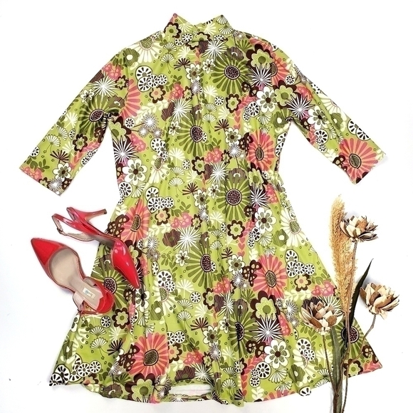 Emma's Closet Lime Pink Floral Boho Tunic Dress S - Picture 6 of 16